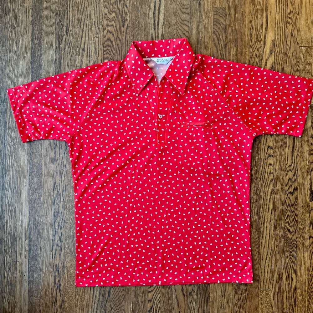 Vintage Lilly Dache Red & White Tiny Geo print Shirt L